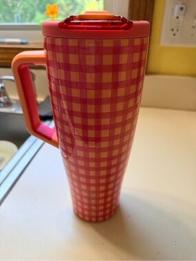 Pink and peach gingham brumate era flip 40 oz